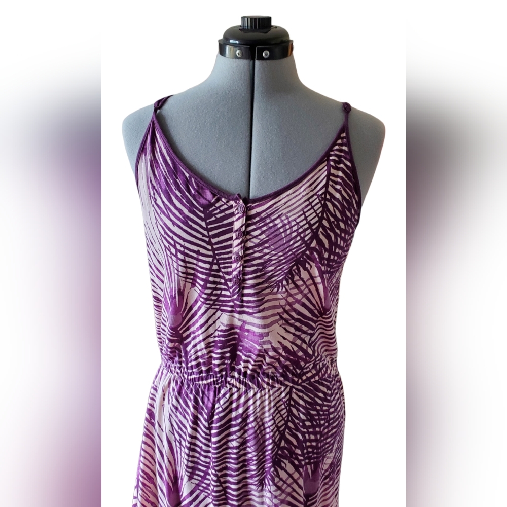 Purple & Pink Fern Pattern Long Sundress Size L